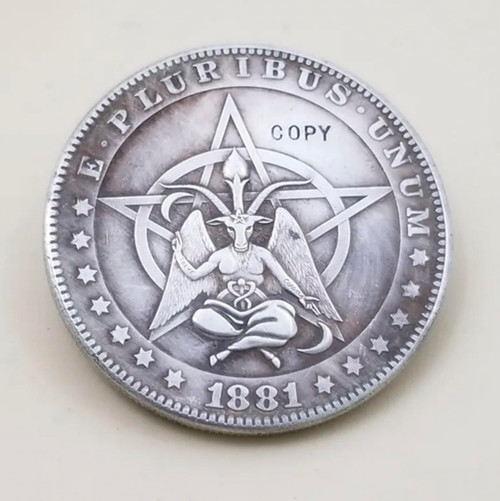 Copy 1881 U.S Hobo Morgan Coin Baphomet Goat Satan Devil Hell Pentagram Silver Plated Replica Commemorative