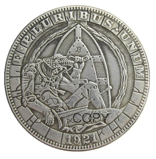 Knight Templar Crusade Crusader Holy Grail Christian Cross Christ Shield Copy 1921 U.S Hobo Morgan Coin Silver Plated Replica Commemorative
