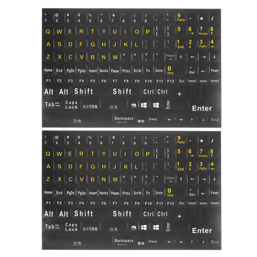 PATIKIL English Keyboard Stickers, 2 Pack Universal Keyboard Replacement Cover for Notebook Desktop Computer Style 7, Black Background Yellow Lettering