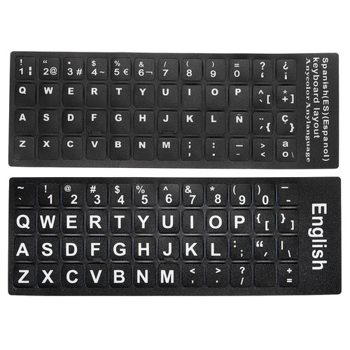 PATIKIL English & Spanish Keyboard Stickers, 2 Pack Universal Keyboard Replacement Cover Frosted for Notebook Computer, Black Background White Lettering