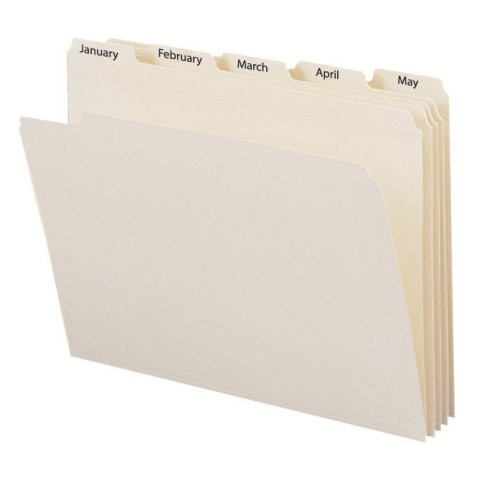 Smead Indexed File Folder Set, Monthly (Jan-Dec) Folders, Reinforced 1/5-Cut Tab, Letter Size, Manila, 12 per Set (11765)