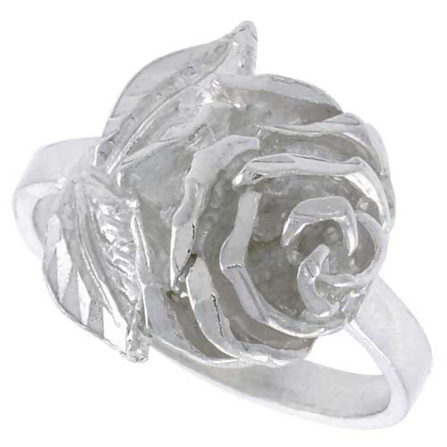 Sterling Silver Rose Flower Ring Polished Finish 5/8 inch Wide, Size 6.5