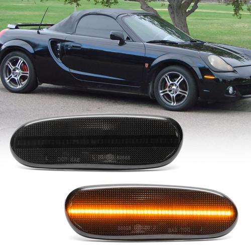 NSLUMO LED Front Side Marker Lights Replacement for 2000-2005 To'yota MR2 Spyder & Celica GT GTS, Euro Smoked Lens Amber Led Bumper Side Signal Parking Light Assembly Replace OEM Sidemarker Lamps