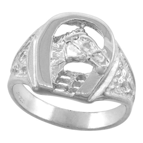 Sterling Silver Horseshoe Ring for Men Horse Head Polished Finish 5/8 inch Wide Size 12