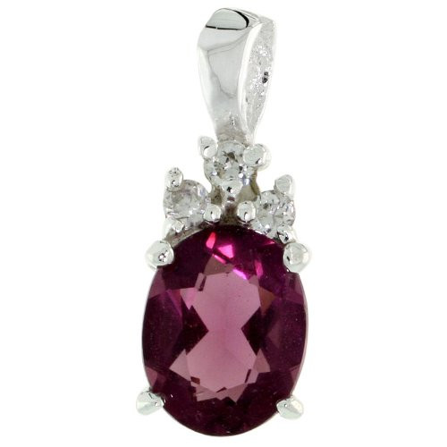 Sterling Silver Cubic Zirconia June Birthstone Necklace Oval Alexandrite-colored 3/8 inch high ,18 inch