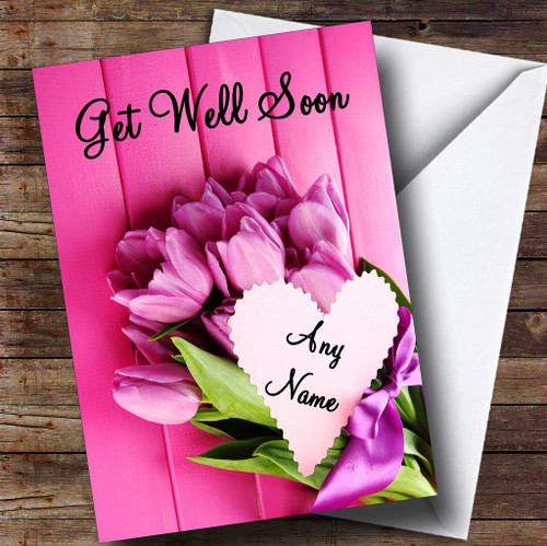 Pink Bunch of Flowers Personalized Get Well Soon Greetings Greetings Card