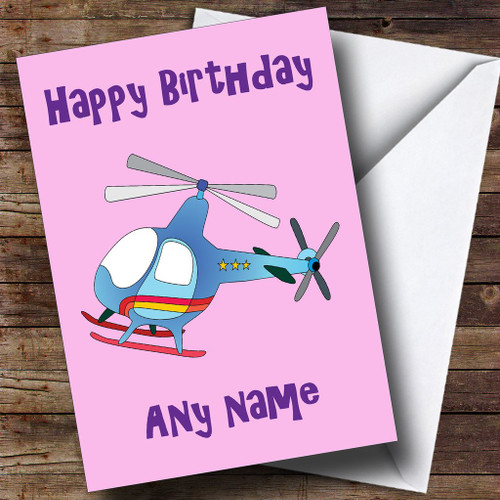 Pink Helicopter Personalized Birthday Greetings Greetings Card