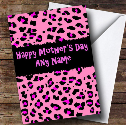 Pink Leopard Print Personalized Mother's Day Greetings Greetings Card Pink Leopard Print Personalized Mother's Day Greetings Greetings Card