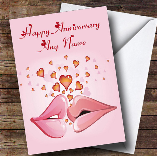 Pink Lips Personalized Anniversary Greetings Greetings Card