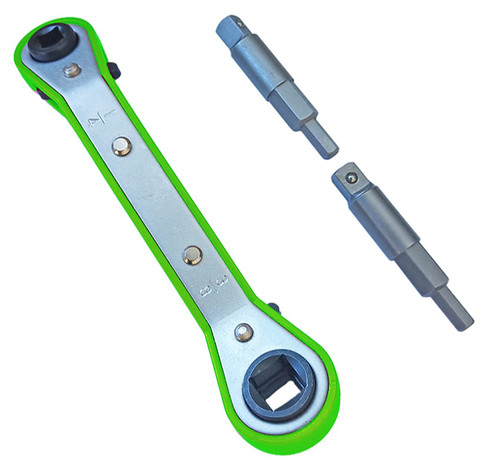 Refrigeration / HVAC Tool Set 3 Pack: 1 Green Refrigeration Wrench (1/4", 3/8", 3/16", 5/16") + 2 Air Conditioning Valve Hex Tool - Grant's Garage