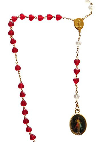 Divine Mercy Rosary Señor De La Misericordia with Red Heart-shaped Beads