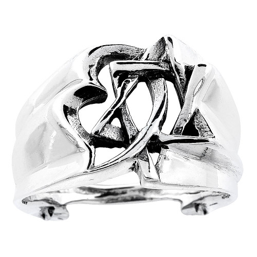 Sterling Silver Interlacing Star of David & Heart Ring 5/8 inch Size 7.5