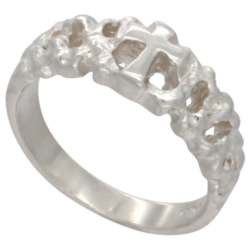 Sterling Silver Nugget Cross Ring Polished finish 1/4 inch wide, size 8.5