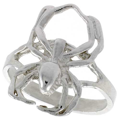 Sterling Silver Spider Ring Polished Finish 11/16 inch Wide, Size 8