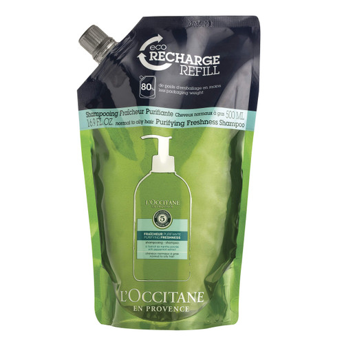 L'Occitane Aromachologie Purifying Freshness Shampoo Refill Enriched with 5 Essential Oils for Normal to Oily Hair, 16.9 Fl Oz L'Occitane Aromachologie Purifying Freshness Shampoo Refill Enriched with 5 Essential Oils for Normal to Oily Hair, 16.9 Fl Oz