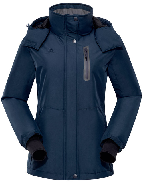 CAMEL CROWN Women's Ski Jacket Waterproof Warm Winter Snow Coat Hooded Mountain Outdoor Windbreaker Windproof Jacket Dark Blue L