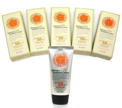 3w Clinic Intensive Uv Sunblock Cream SPF50 Pa+++ 70ml 5ea / For Make up Base Use Also / Korean Cosmetics