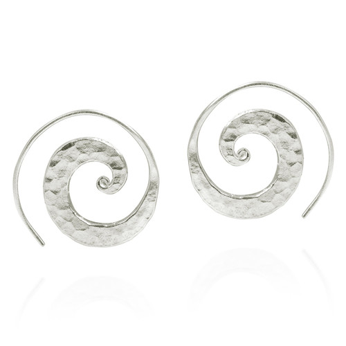 AeraVida Unique Hammered Spiral Pierce Hoop Thai Hill Tribe .925 Sterling Silver Earrings | Sterling Silver Hoop Earrings | Hammered Hoop Earrings | Spiral Earrings Sterling Silver