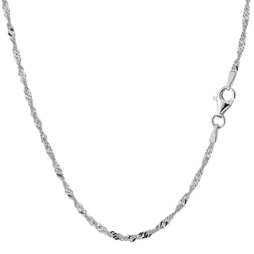 Jewelry Affairs Sterling Silver Rhodium Plated Singapore Chain Necklace, 2.0mm, 18"