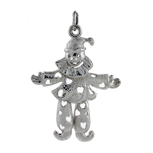 Sterling Silver High Polished Small Movable Clown Pendant, 1 5/16 inch Long