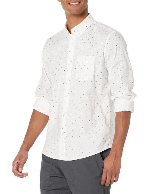 GAP Mens Untucked Stretch Poplin Button Down Shirt, White Navy Dot, Medium US