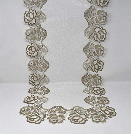 Sainty H0987-(12x65) Beige Rose Lace Table Runner, 12" x 65", Cream