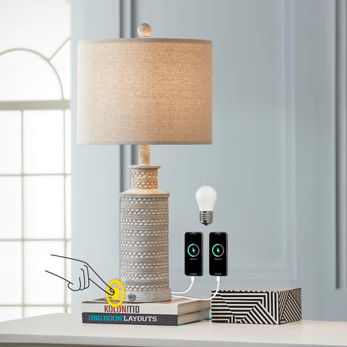 BOBOMOMO 24.5" Table Lamps with 2 USB Charging Ports, 3 Way Dimmable Touch Control Farmhouse Lamps for Bedrooms Retro Side Table Lamps Bedside Lamp for Nightstand Living Room(1 Bulb Included) BOBOMOMO 24.5" Table Lamps with 2 USB Charging Ports, 3 Way Dimmable Touch Control Farmhouse Lamps for Bedrooms Retro Side Table Lamps Bedside Lamp for Nightstand Living Room(1 Bulb Included)