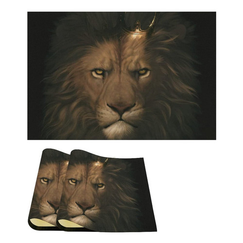 Lion Head in Crown Linen Table Place Mat Washable Placemats for Holiday Banquet Kitchen Dining Table Decor 2PCS