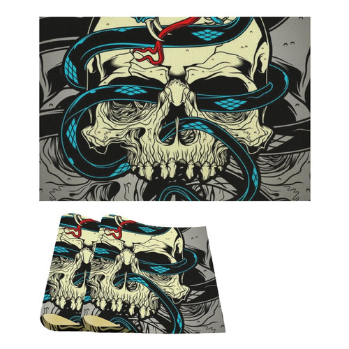 Skull with Snake Linen Table Place Mat Washable Placemats for Holiday Banquet Kitchen Dining Table Decor 2PCS