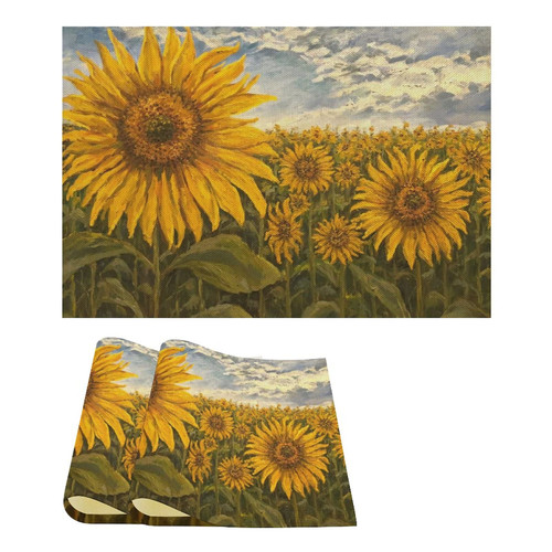 Sunflowers Oil Painting Linen Table Place Mat Washable Placemats for Holiday Banquet Kitchen Dining Table Decor 2PCS