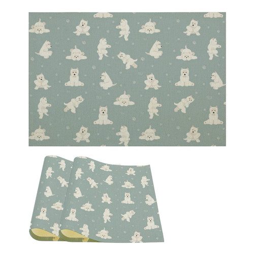 Westie Dog Linen Table Place Mat Washable Placemats for Holiday Banquet Kitchen Dining Table Decor 2PCS