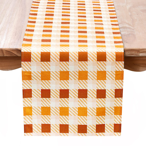 EEIVS Classic Orange and Beige Plaid Table Runner Buffalo Checked Table Runners Rustic Coffee Table Runner for Dining Table Kitchen Home Party Decoration 13x72 Inch