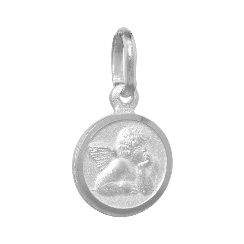 10mm Very Tiny Sterling Silver Guardian Angel Medal Necklace 3/8 inch Round Nickel Free Italy 16 inch BX_15