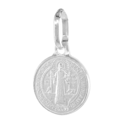 Tiny 10mm Sterling Silver St Benedict Medal Necklace 3/8 inch Round Italy 24 inch BX_15