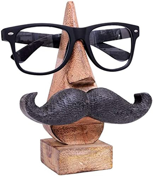 Generic_ Wooden Spectacle Holder Mustache, Eyewear Holder Nose Shape Unique Shape Spectacle Stand,Perfect Black Mustache Design Display Stand, Spec Holder for Men