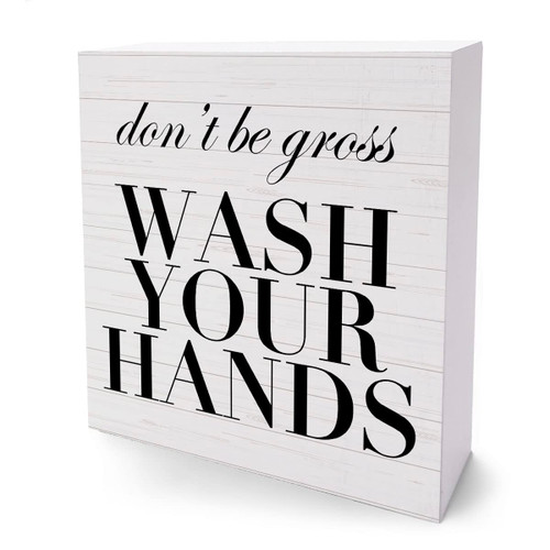 Wash Your Hands Sign Bathroom Decor Funny Bathroom Toilet Decor Art Bathroom Wooden Box Sign Toilet Decor Farmhouse Home Restroom Desk Shelf Decor Rustic Bathroom Decor 5.1 x 5.1 Inches.