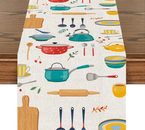 Cute Kitchen Accessory Art Table Runner Cotton Linen Table Runners Farmhouse Home Decor Gift for Dinner Party Holidays Housewarming (14x72 Inches )