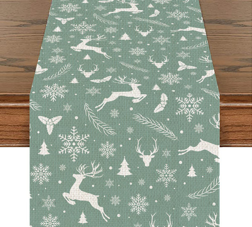 Green Christmas Table Runner Rustic Vintage Linen Table Runners Farmhouse Seasonal Home Decor for Kitchen Dinner Party Holidays Housewarming Gift (14x72 Inches )