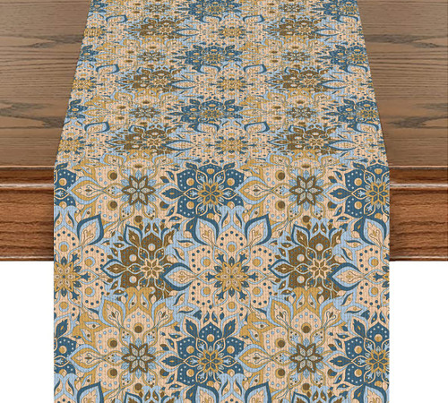 Retro Flower Pattern Table Runner Mandala Floral Cotton Linen Table Runners Farmhouse Home Decor for Kitchen Dinner Party Housewarming Gift (14x72 Inches )