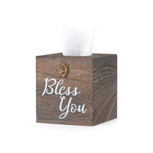 WWW-WOODART Tissue Box Cover Tissue Box Holder Tissue Box Kleenex Box Covers Tissue Box Cover Square Kleenex Tissues Cube Boxes Cover White Tissue Box Cover Wood Tissue Box Cover (Dark Brown-1pcs)