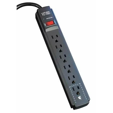 Surge Protector Strip, 6 Outlet, Black