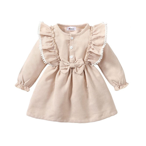 Toddler Girl Fall Dress Kid Solid Corduroy Ruffle Long Sleeve Princess Dress Winter Outfit Little Girl Casual Clothes(Beige, 3-4T) Toddler Girl Fall Dress Kid Solid Corduroy Ruffle Long Sleeve Princess Dress Winter Outfit Little Girl Casual Clothes(Beige, 3-4T)