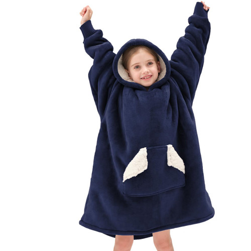 Touchat Wearable Blanket Hoodie, Oversized Sherpa Blanket Sweatshirt with Hood Pocket and Sleeves, Super Soft Warm Plush Hooded Blanket Gift for Adult Kids, One Size Fits All (Navy) Touchat Wearable Blanket Hoodie, Oversized Sherpa Blanket Sweatshirt with Hood Pocket and Sleeves, Super Soft Warm Plush Hooded Blanket Gift for Adult Kids, One Size Fits All (Navy)
