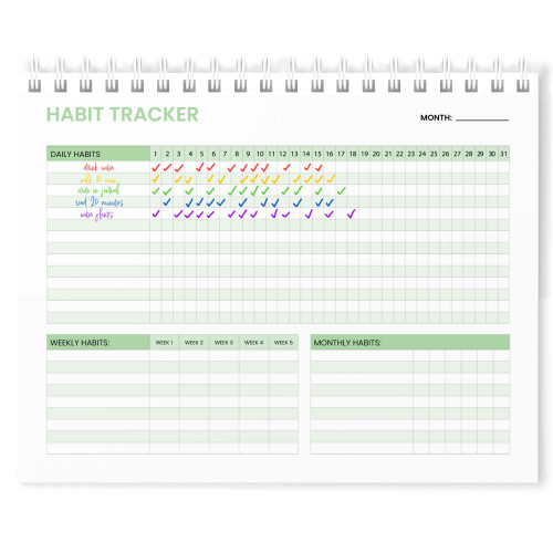 Track Progress and Reach Goals with this Inspirational Habit Journal - 12 Pages Daily Habit Tracker Journal, Mood Journal, and Goal Planner - Motivational Monthly Planner - Great Productivity Tool And Workout Calendar - Karto - Colorful Habit Tracker