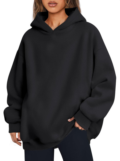 Trendy Queen Black Hoodies Womens Sweatshirts Oversized Pullover Fall Winter Clothes 2023 Fleece Soft Comfy Casual Loose Long Sleeve Tops