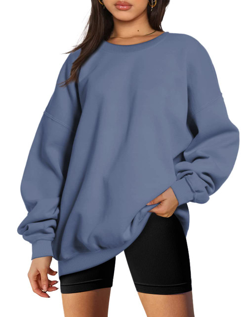 Trendy Queen Fall Outfits Fashion Sweatshirts for Women Hoodies Oversized Fleece Crewneck Pullover Tops Sweaters Comfy Soft Winter Clothes 2023 Greyblue