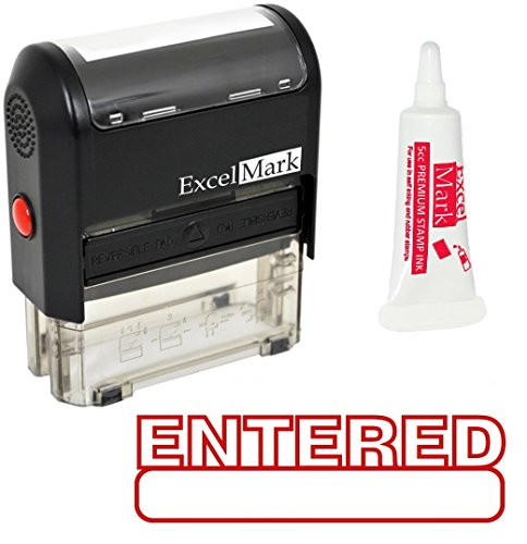 ExcelMark Entered Self Inking Rubber Stamp - Red Ink with 5cc Refill Ink