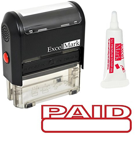 ExcelMark Paid Self Inking Rubber Stamp - Red Ink with 5cc Refill Ink