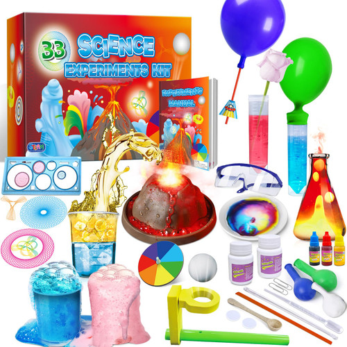 UNGLINGA 33 Experiments Science Kit for Kids Age 4-6-8-10, Science Project STEM Toys Gifts for 4 5 6 7 8 9 10 Years Old Boys Girls Learning Educational Chemistry Set, Volcano Erupting, Scientis Kit