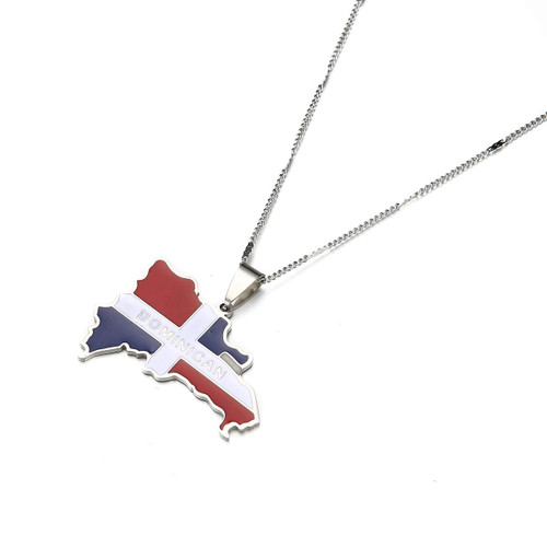 Stainless Steel Enamel The Dominican Republic Map Pendant Necklace for Women Map of Dominican Chain Jewelry (Silver) Stainless Steel Enamel The Dominican Republic Map Pendant Necklace for Women Map of Dominican Chain Jewelry (Silver)